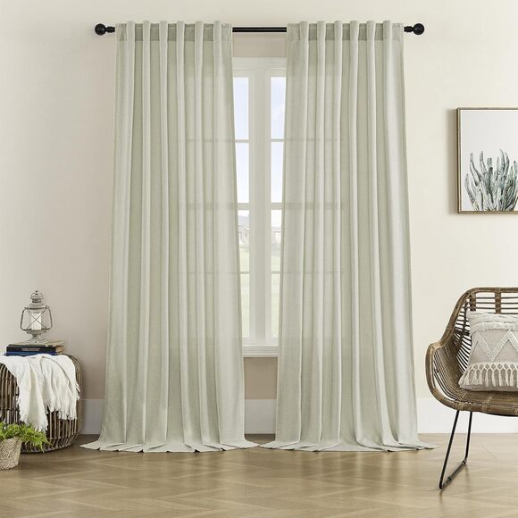 New Flax Linen Blend Textured Semi Sheer Curtains 50 x 84 - Picture 1 of 5